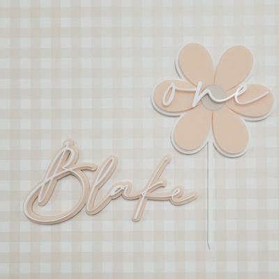 Double Layered Flower Cake Topper + Name Fropper Set