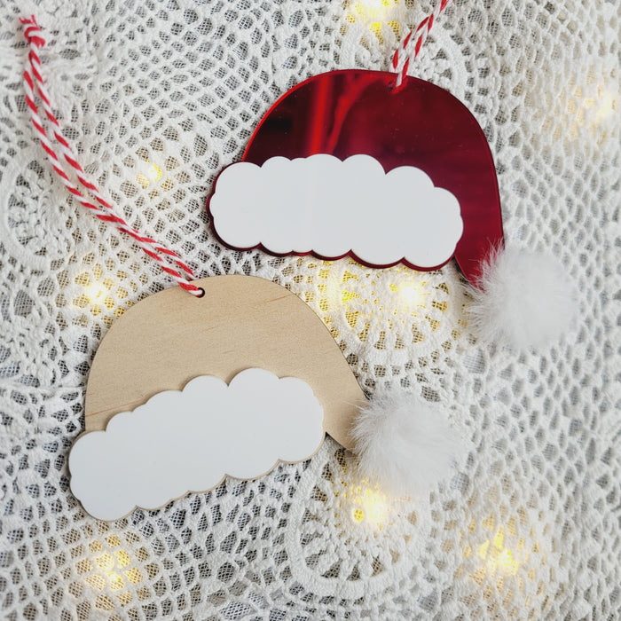 Santa Hat Bauble | Tag | With fluffy pom pom