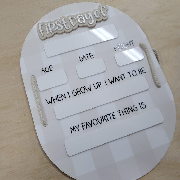 First Day / Last Day Board | Oval with holes for string handles | Blank