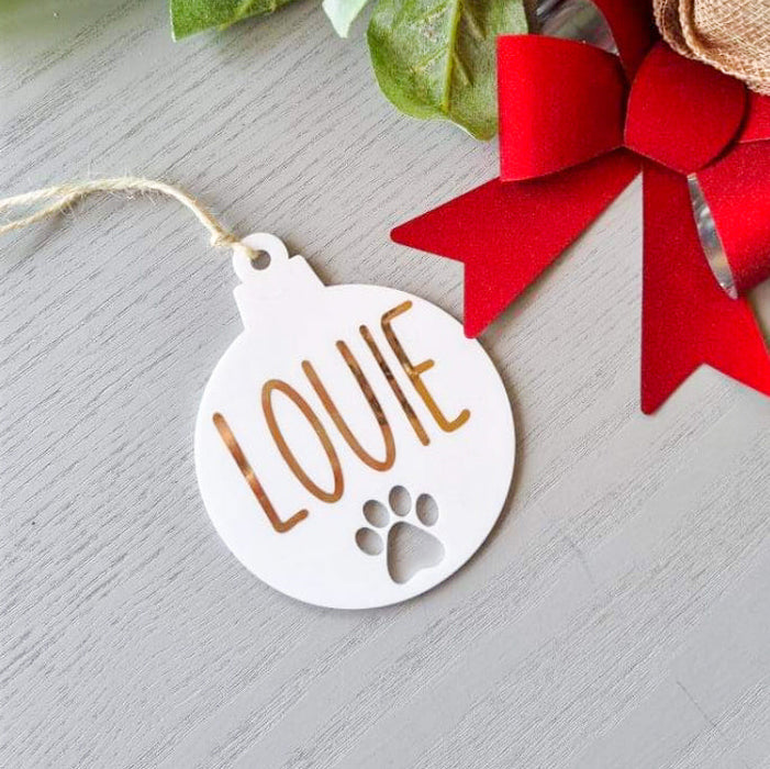 Christmas Bauble | Paw Print Cut Out | Acrylic Bauble & Timber