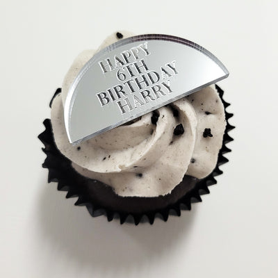 Custom Engraved Cupcake Topper Plaque - Semi Circle