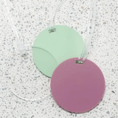 Acrylic 75mm Circle Bag Tag + Silicone Loop
