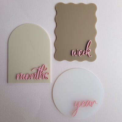 Milestone words - (month, months, year, weeks) - cursive