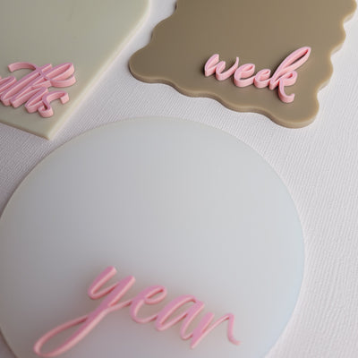 Milestone words - (month, months, year, weeks) - cursive