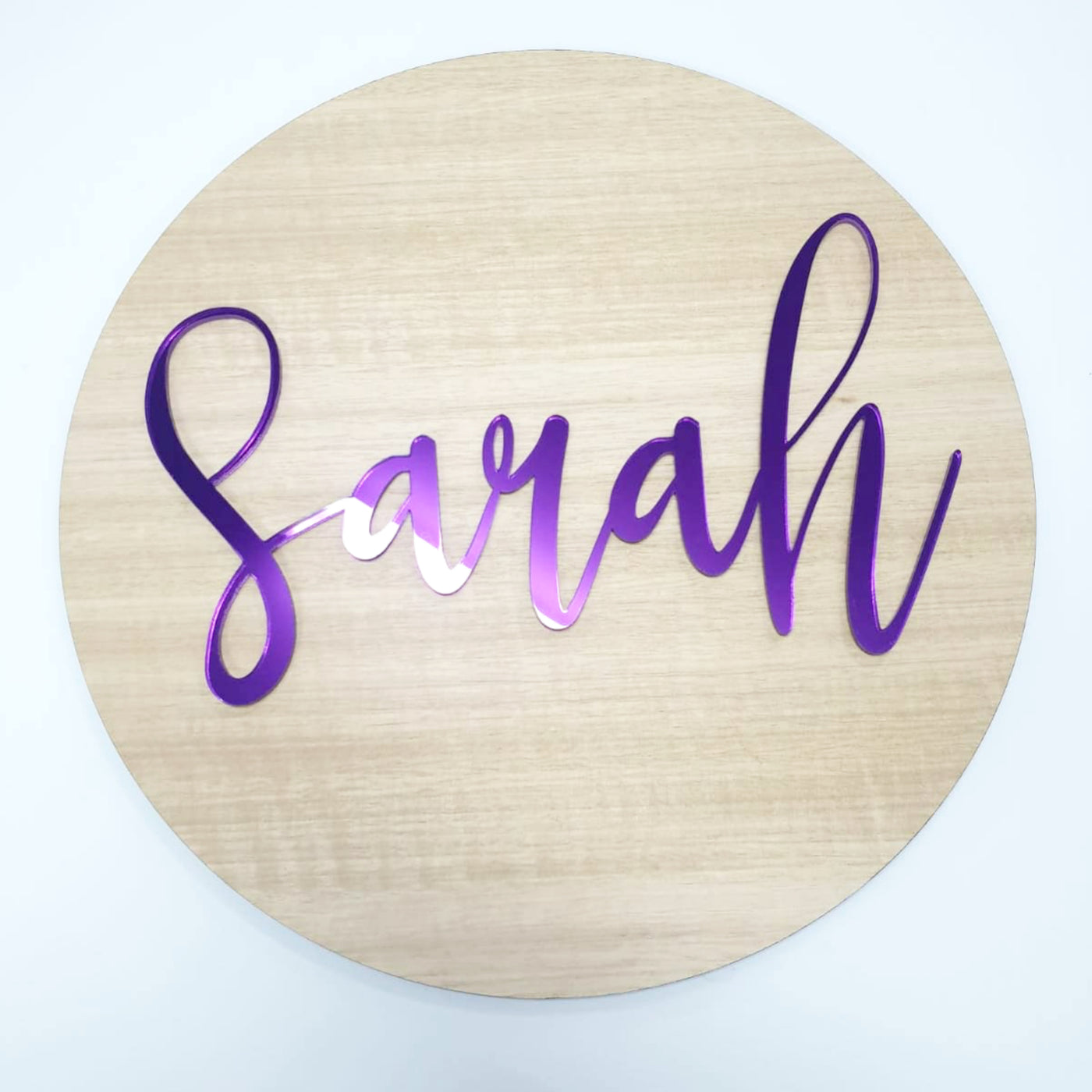 3D Circle Tasmanian Oak veneer Name Plaque + Acrylic -Single Name