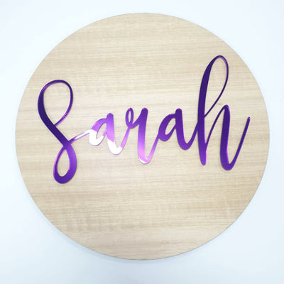 3D Circle Tasmanian Oak veneer Name Plaque + Acrylic -Single Name